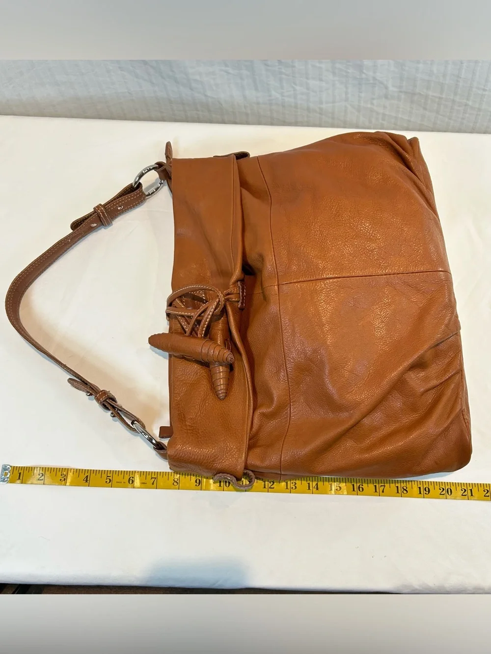 Structured Italian Leather Hobo Bag in Cognac with Wrapped Leather Accents